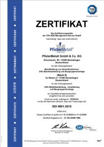 Zertifikat PfisterMetall